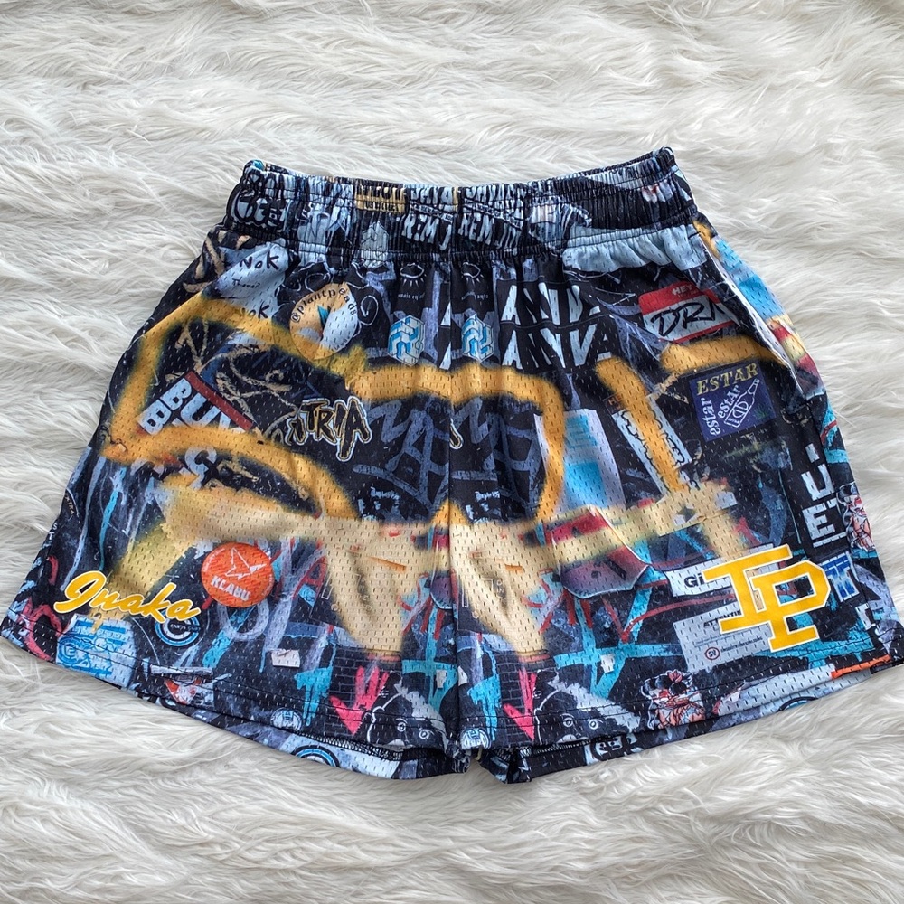 Inaka Power | Graffiti Graphic Print Mesh Shorts